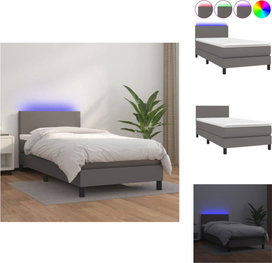 VidaXL Boxspring Grijs Kunstleer 203x100x78 88 cm Hoofdbord verstelbaar LED-verlichting Bed