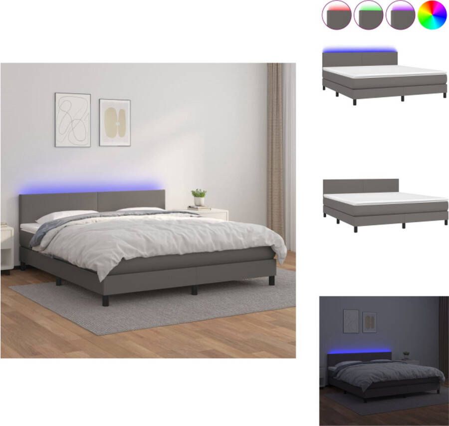 VidaXL Boxspring Grijs Kunstleren Bed 180x200 cm LED en Pocketvering Bed