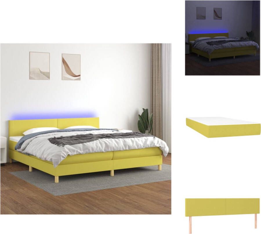 vidaXL Boxspring Groen 203 x 200 x 78 88 cm Verstelbaar hoofdbord Kleurrijke LED-verlichting Pocketvering matras Huidvriendelijk topmatras Inclusief 2 matrassen en 2 LED-strips Bed