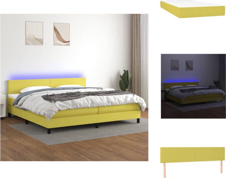 vidaXL Boxspring Groen 203x200x78 88 cm LED-verlichting Pocketvering matras Huidvriendelijk topmatras Bed
