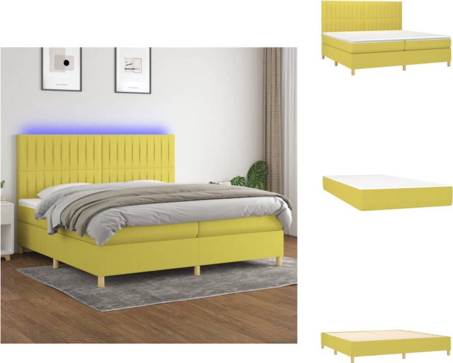 VidaXL Boxspring Groene stoffen bed met verstelbaar hoofdbord 203x200x118 128cm LED-verlichting Pocketvering matras Huidvriendelijk topmatras Incl montagehandleiding en 2 LED-strips Bed
