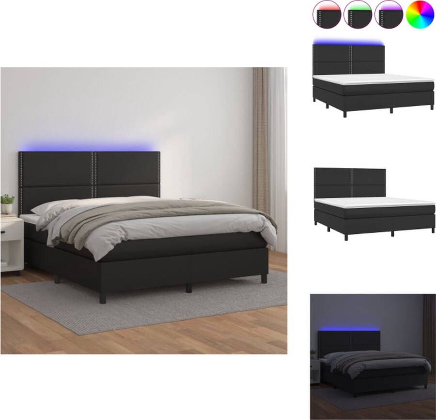 VidaXL Boxspring Boxsprings Bed Slaapmeubel Boxspring met matras en LED kunstleer zwart 180x200 cm - Foto 2