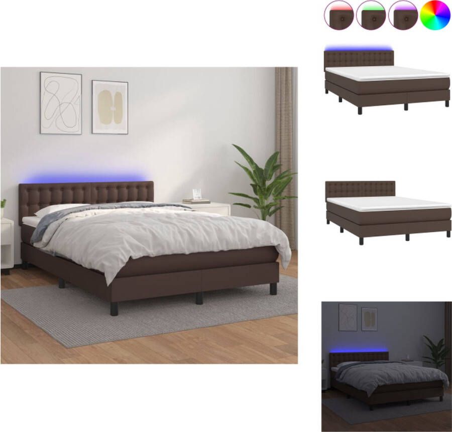 vidaXL Boxspring Kunstleer LED Bruin 193 x 144 x 78 88 Pocketvering matras Huidvriendelijk topmatras Bed