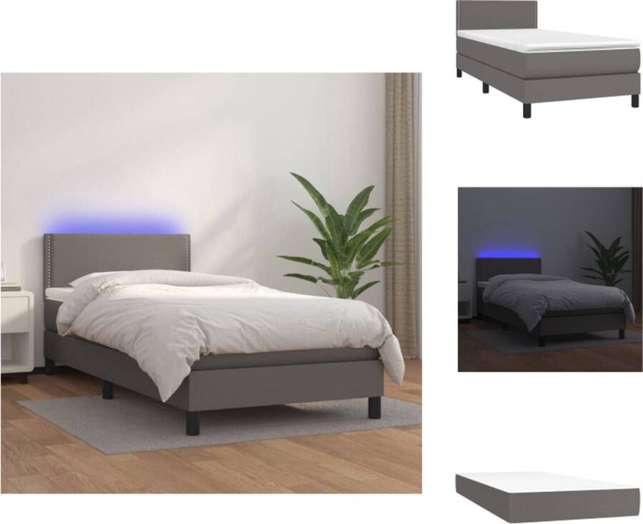 VidaXL Boxspring Kunstleer Verstelbaar hoofdbord LED-verlichting Pocketvering matras Huidvriendelijk topmatras Bed