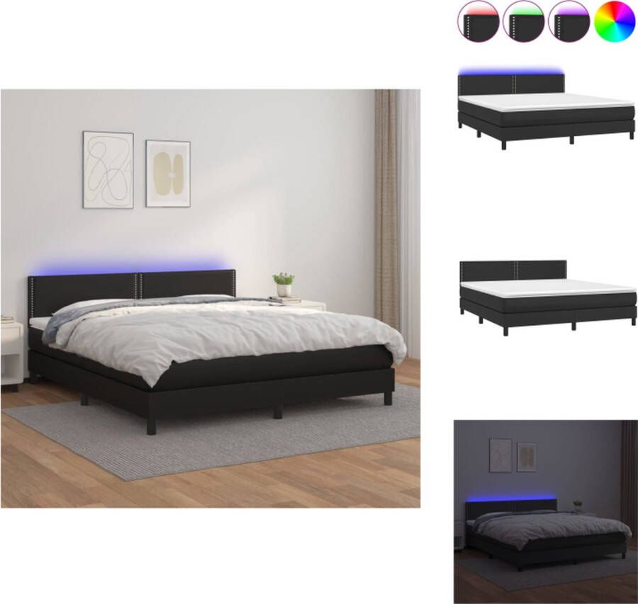 VidaXL Bed LED Boxspring 160x200 Zwart Duurzaam kunstleer Verstelbaar hoofdbord Pocketvering matras Huidvriendelijke topmatras Kleurrijke LED-verlichting Bed - Foto 3