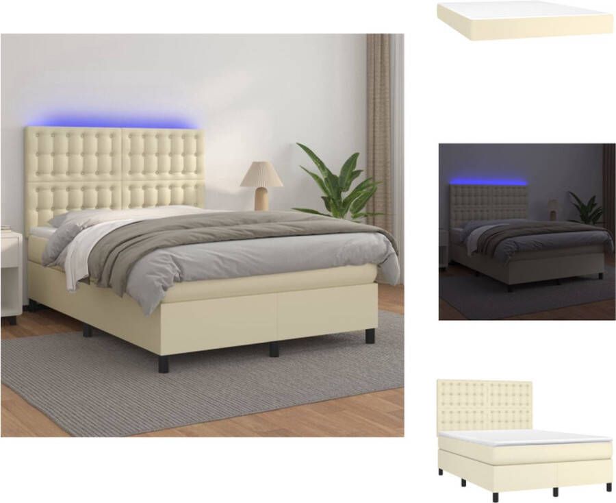 VidaXL Boxspring Kunstleren bedframe 140x200 cm Verstelbaar hoofdbord LED-verlichting Pocketvering matras Huidvriendelijk topmatras Bed