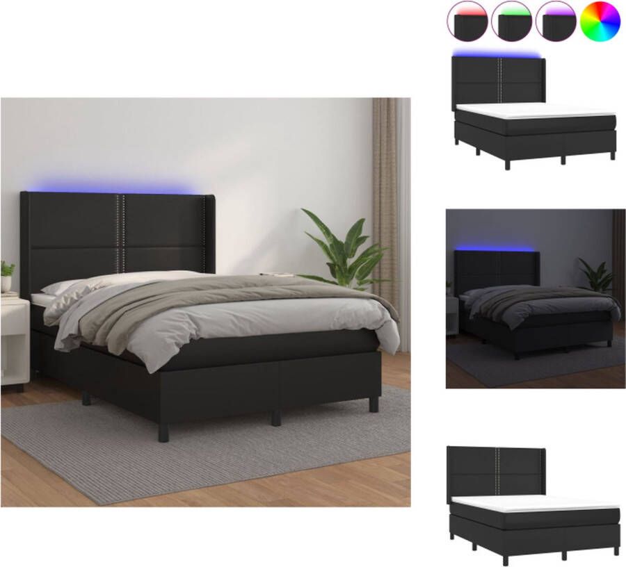VidaXL Boxspring Kunstleren bedframe Pocketvering matras Huidvriendelijke topmatras Kleurrijke LED-verlichting Bed