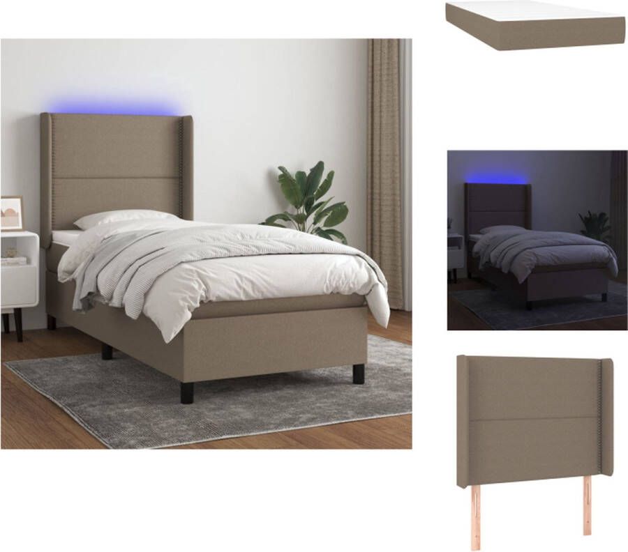 VidaXL Boxspring LED 100x200 cm Taupe Pocketvering matras Huidvriendelijk topmatras Bed