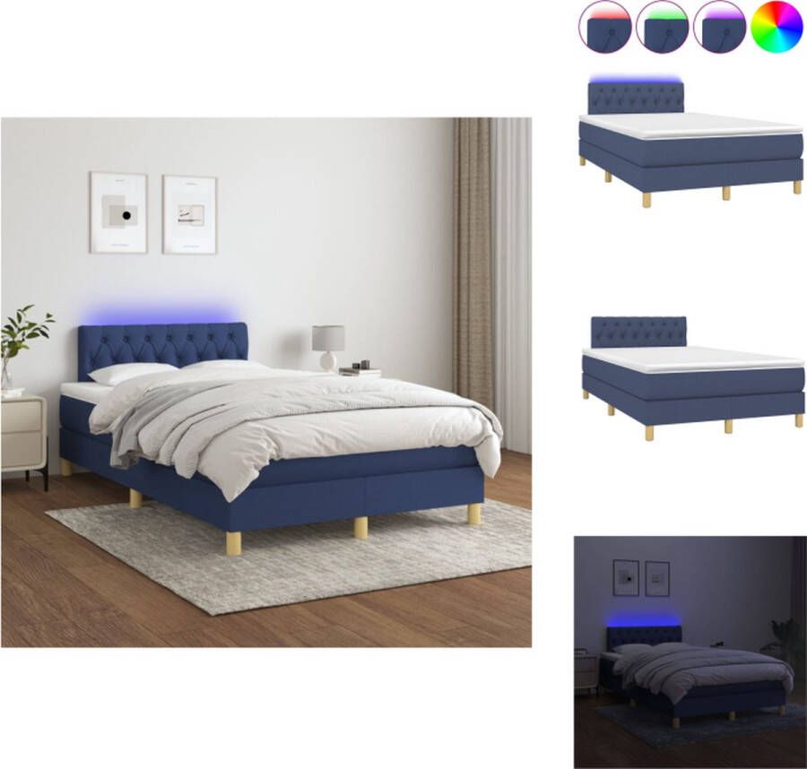 VidaXL Boxspring LED 120x200 cm Blauw stof Verstelbaar hoofdbord Bed