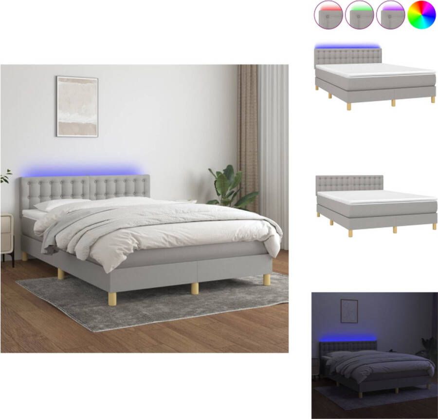 VidaXL Boxspring LED 140 x 200 cm Lichtgrijs Pocketvering Huidvriendelijk Bed