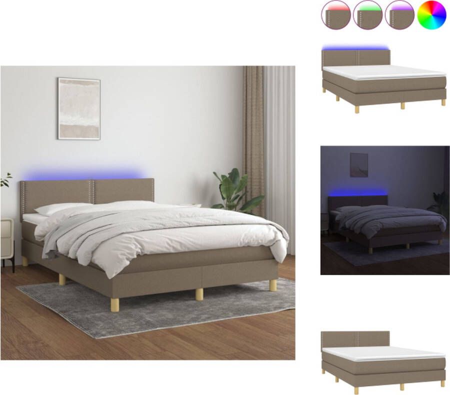 VidaXL Boxspring Bed taupe 193 x 144 x 78 88 cm verstelbaar hoofdbord LED-verlichting pocketvering matras huidvriendelijke topmatras Bed - Foto 2