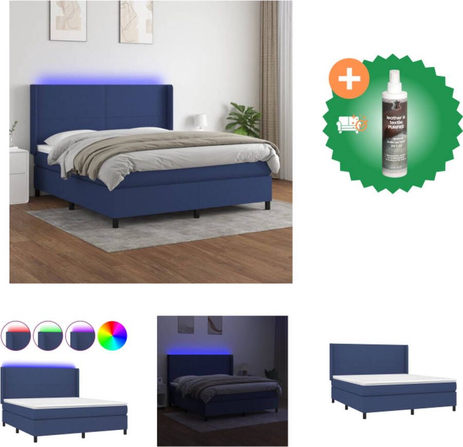 VidaXL Boxspring LED 160x200 blauw wit pocketvering schuim Bed Inclusief Reiniger