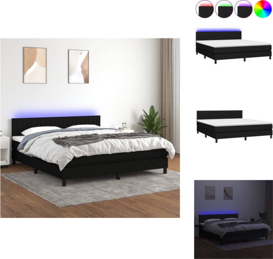 vidaXL Boxspring LED 160x200 cm Pocketvering Huidvriendelijk Zwart Bed