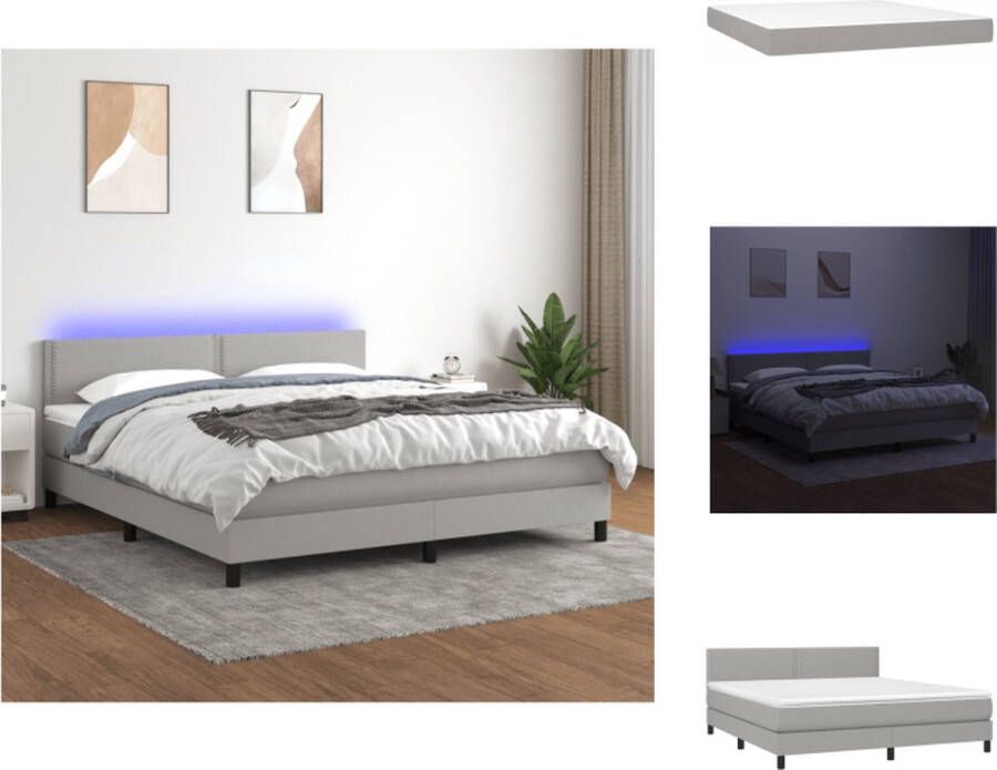 VidaXL Boxspring LED 180x200 cm Lichtgrijs Pocketvering matras Huidvriendelijk topmatras Bed