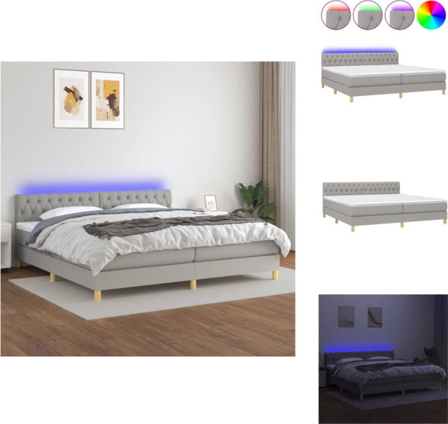 VidaXL Boxspring LED 200x200 cm Lichtgrijs Pocketvering matras Huidvriendelijk topmatras Kleurrijke LED-verlichting Bed