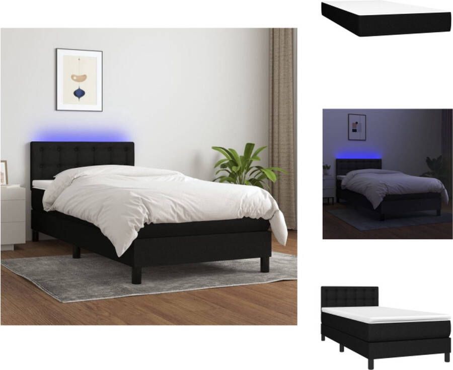 VidaXL Boxspring LED 203 x 100 x 78 88 cm zwart pocketvering matras huidvriendelijk topmatras Bed