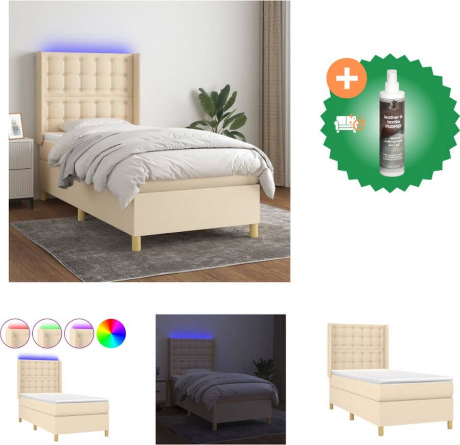 vidaXL Boxspring LED 203 x 103 x 118 128 cm Crème Pocketvering matras Bed Inclusief Reiniger