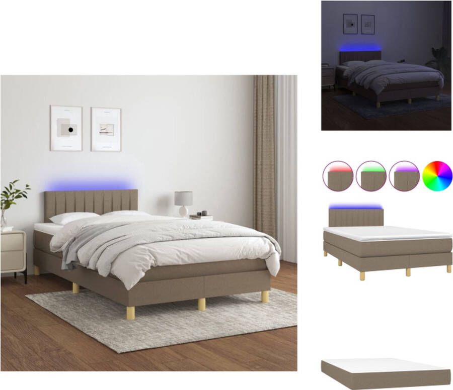 VidaXL Boxspring LED 203 x 120 x 78 88 cm Duurzaam materiaal Praktisch hoofdbord Comfortabele ondersteuning Kleurrijke LED-verlichting Pocketvering matras Huidvriendelijk topmatras Taupe USB-aansluiting Bed - Foto 2