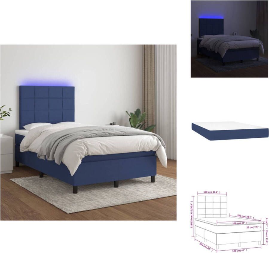 VidaXL Boxspring LED 203 x 120 x 118 128 cm Blauw Pocketvering Bed - Foto 1
