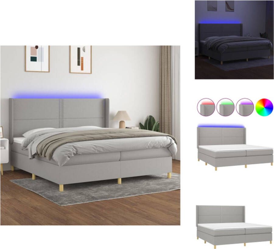 VidaXL Boxspring LED 203x203 cm duurzaam materiaal verstelbaar hoofdbord comfortabele ondersteuning kleurrijke LED-verlichting pocketvering matras huidvriendelijk topmatras montagehandleiding inbegrepen Bed - Foto 2