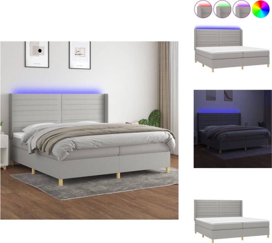 VidaXL Boxspring LED 203x203 cm duurzaam materiaal verstelbaar hoofdbord comfortabele ondersteuning kleurrijke LED-verlichting pocketvering matras huidvriendelijk topmatras montagehandleiding inbegrepen Bed - Foto 3
