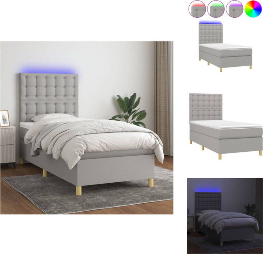 VidaXL Boxspring LED 203 x 80 x 118 128 cm Lichtgrijs Duurzaam materiaal Verstelbaar hoofdbord Comfortabele ondersteuning Kleurrijke LED-verlichting Pocketvering matras Huidvriendelijk topmatras Montagehandleiding inbegrepen Bed - Foto 2
