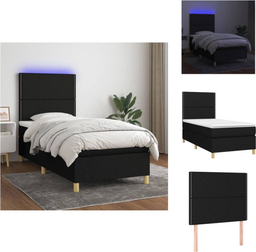 VidaXL Boxspring Bed met Matras en LED 203 x 80 cm Duurzaam Materiaal Verstelbaar Hoofdbord Kleurrijke LED-verlichting Pocketvering Matras Huidvriendelijk Topmatras 150 cm LED-strip Bed