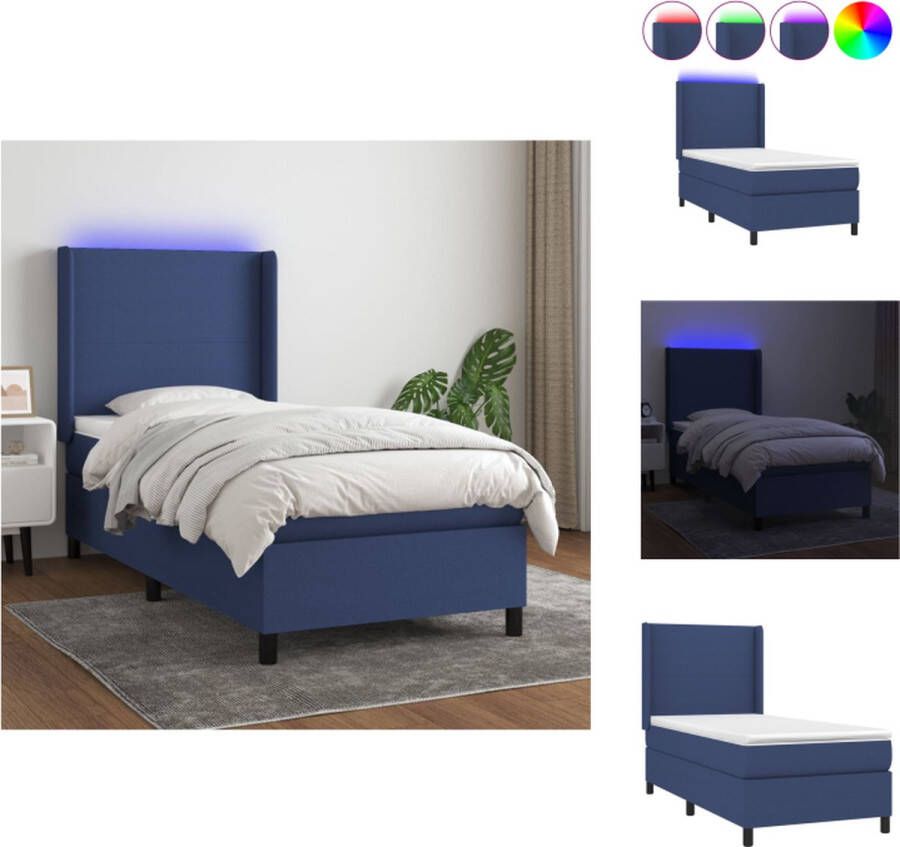 VidaXL Boxspring LED 203 x 83 x 118 128 cm Blauw Bed