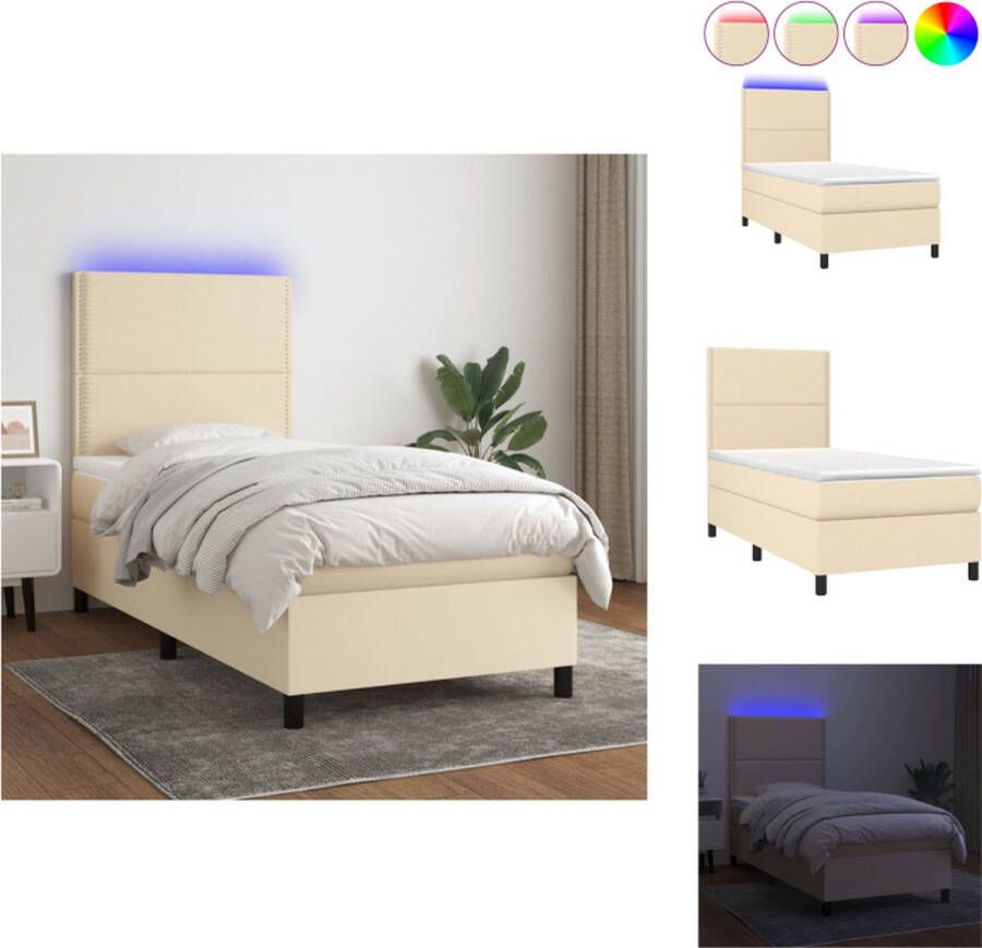 VidaXL Boxspring LED 203 x 90 cm Crème Pocketvering matras Huidvriendelijk topmatras Verstelbaar hoofdbord Bed