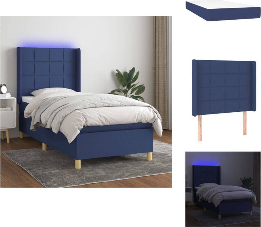 VidaXL Boxspring LED 203x103x118 128 cm blauw Pocketvering matras Huidvriendelijk topmatras Bed