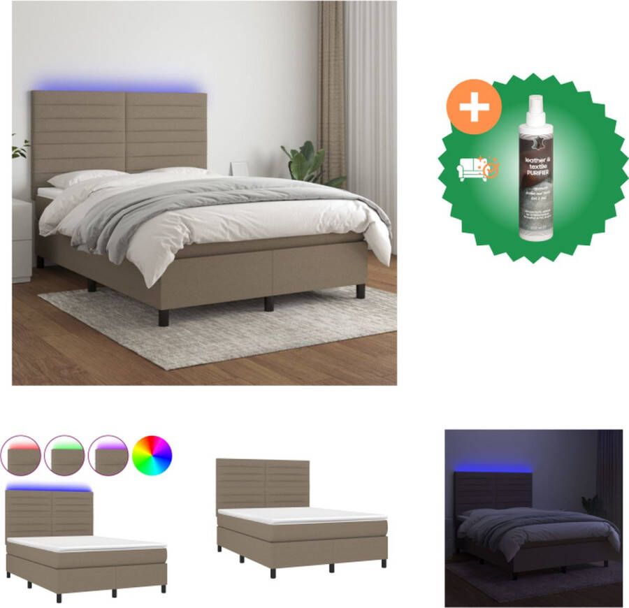 VidaXL Boxspring Bed met matras en LED 203x144x78 88 cm Duurzaam materiaal verstelbaar hoofdbord comfortabele ondersteuning kleurrijke LED-verlichting pocketvering matras en huidvriendelijk topmatras Bed Inclusief Reiniger