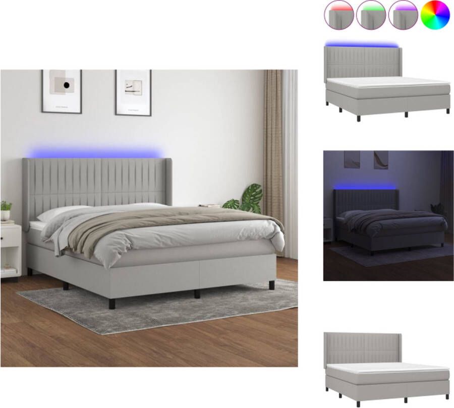 VidaXL Boxspring LED 203x183x118 128 cm lichtgrijs pocketvering matras huidvriendelijk topmatras Bed