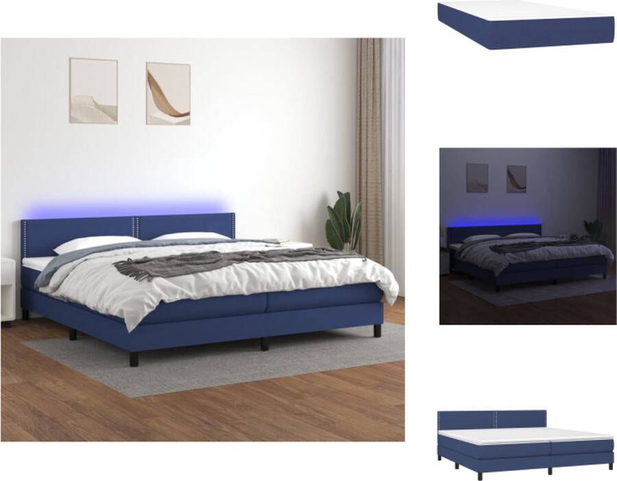 VidaXL Boxspring LED 203x200 cm blauw stof 100% polyester pocketvering matras huidvriendelijk topmatras verstelbaar hoofdbord kleurrijke LED-verlichting Duurzaam materiaal Bed