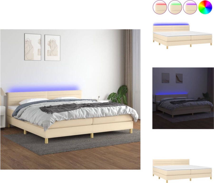 VidaXL Boxspring LED Crème 203 x 200 x 78 88 cm Duurzaam Verstelbaar hoofdbord Kleurrijke LED-verlichting Pocketvering matras Huidvriendelijk topmatras USB-aansluiting Bed - Foto 3