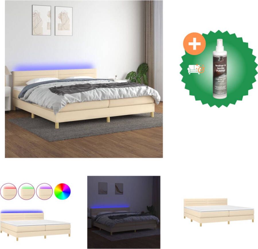 vidaXL Boxspring LED 203x200cm Crème Pocketvering Matras Bed Inclusief Reiniger
