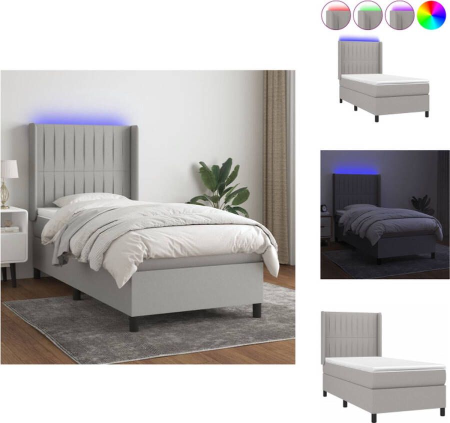 VidaXL Boxspring LED 90 x 190 cm Lichtgrijs Duurzaam en Comfortabel Bed