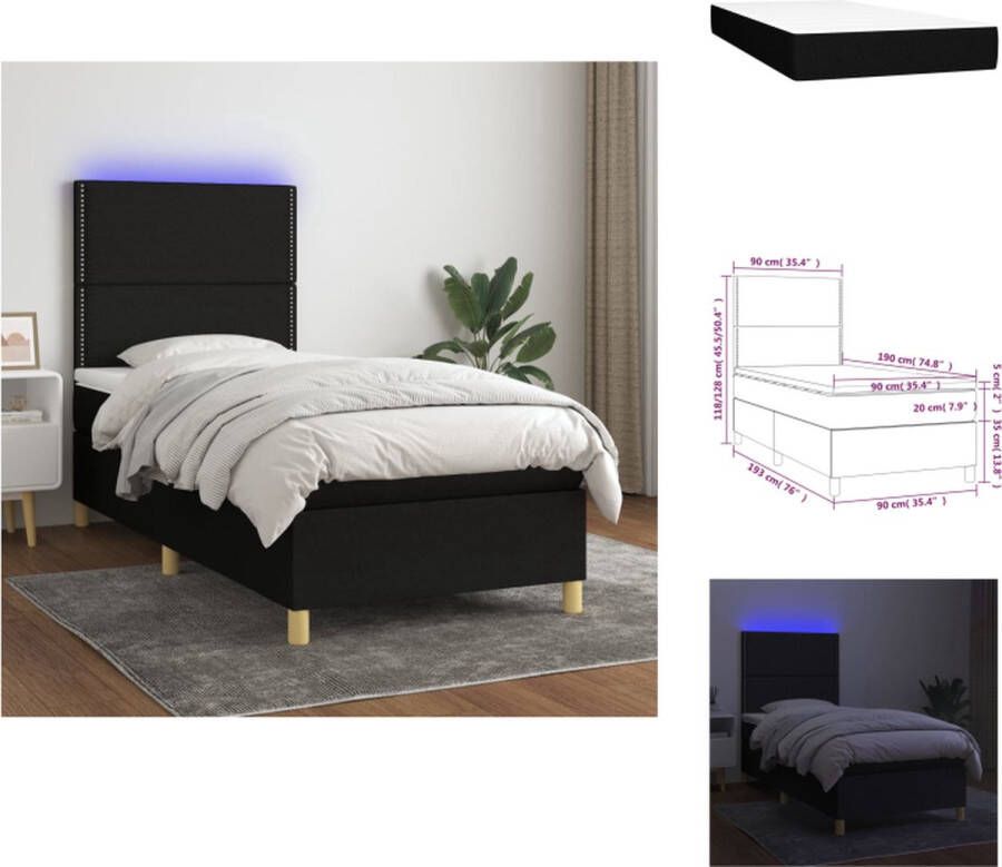 VidaXL Boxspring LED 90x190 cm Pocketvering Huidvriendelijk Zwart Bed