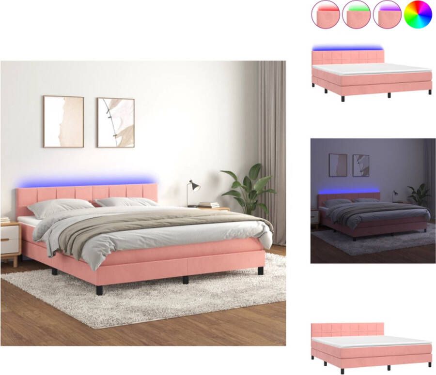 VidaXL Boxspring LED Bed 160 x 200 cm Roze fluweel Bed - Foto 1