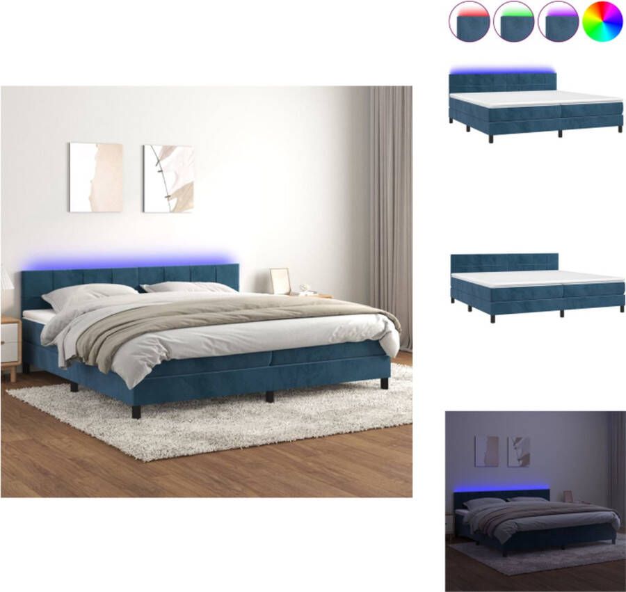 vidaXL Boxspring LED Bed 203 x 200 x 78 88 cm Donkerblauw Fluweel Bed