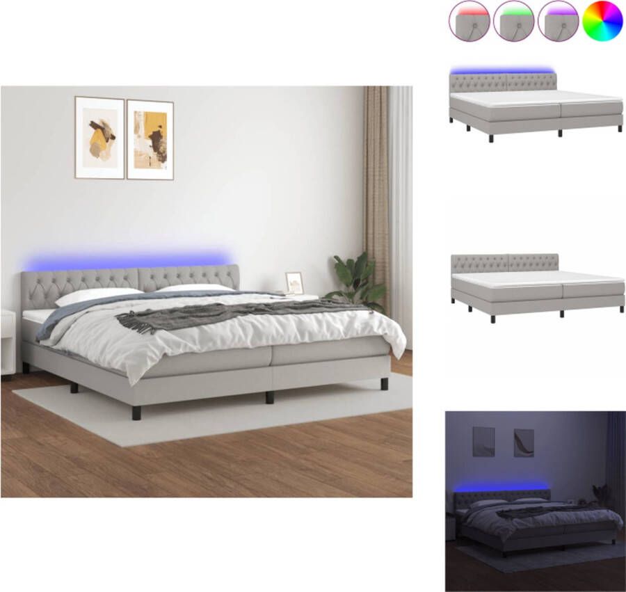 VidaXL Boxspring LED Bed met matras pocketvering huidvriendelijk 203x200x78 88 cm lichtgrijs Bed