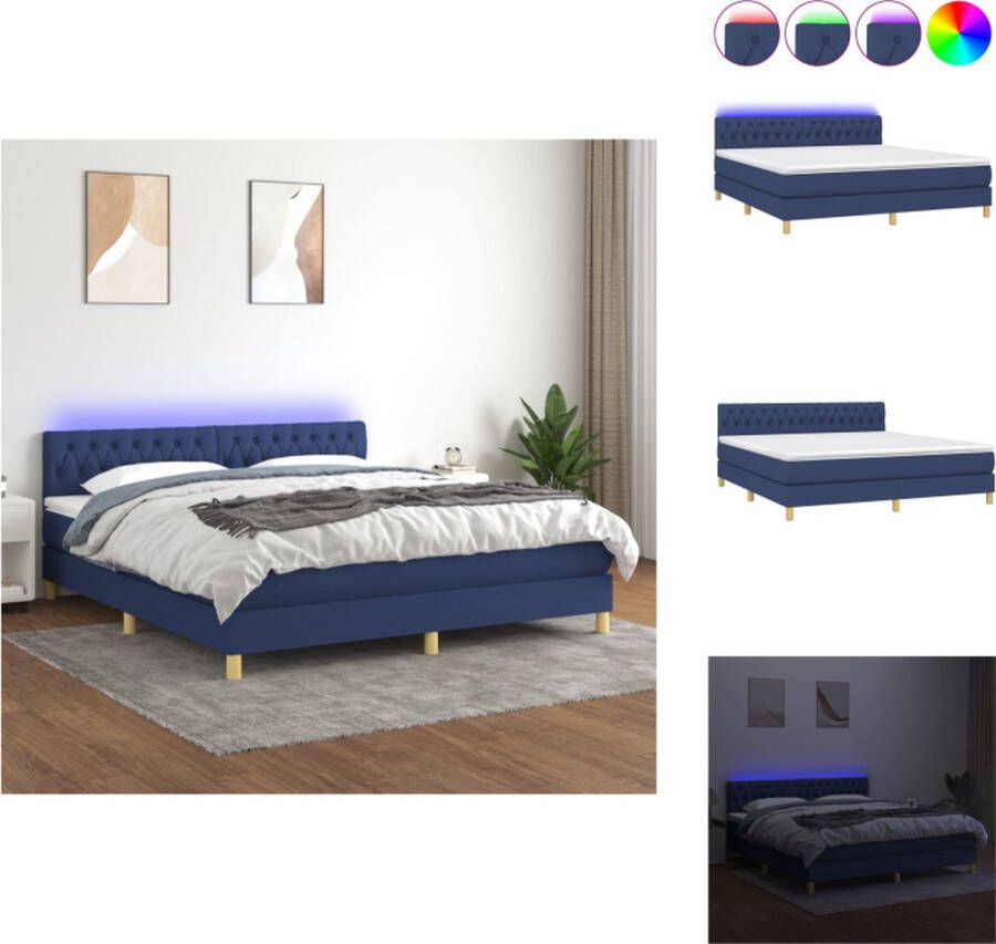 VidaXL Boxspring LED Blauw 180x200 Pocketvering matras Bed