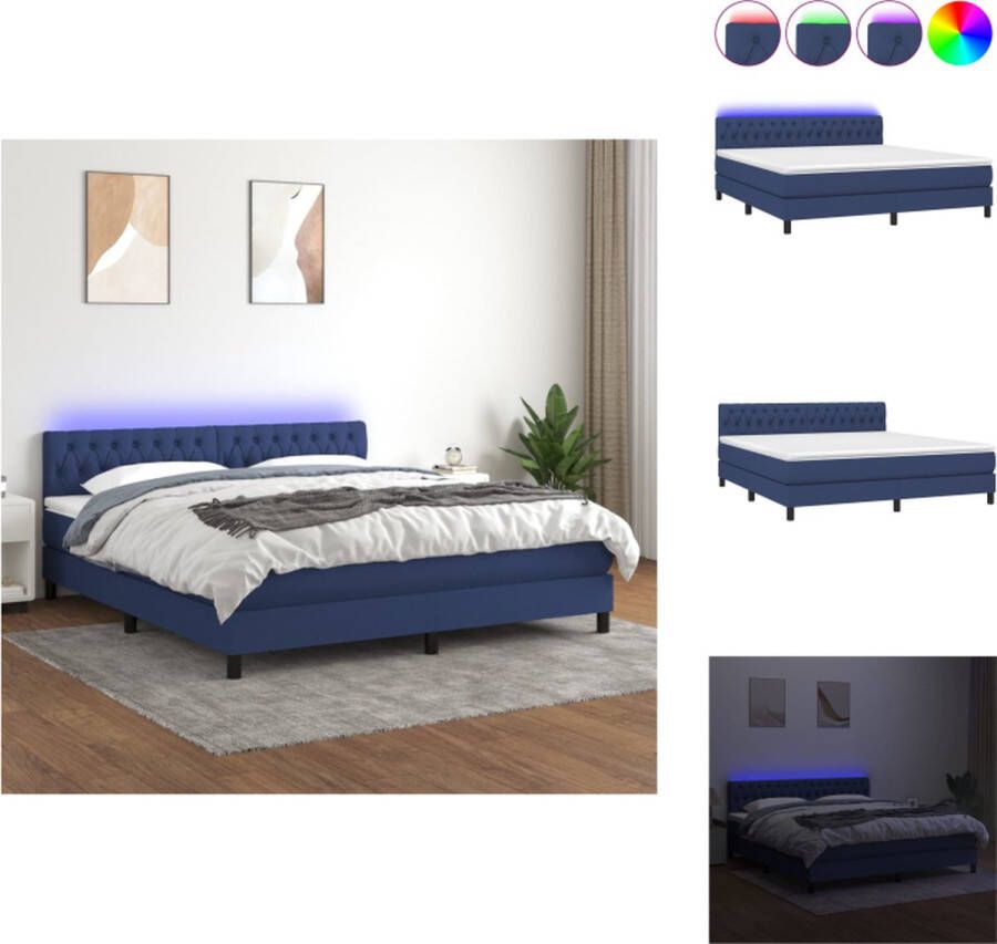 VidaXL Boxspring LED Blauw 180x200 Pocketvering matras Huidvriendelijk topmatras Kleurrijke LED-verlichting Duurzaam materiaal Bed