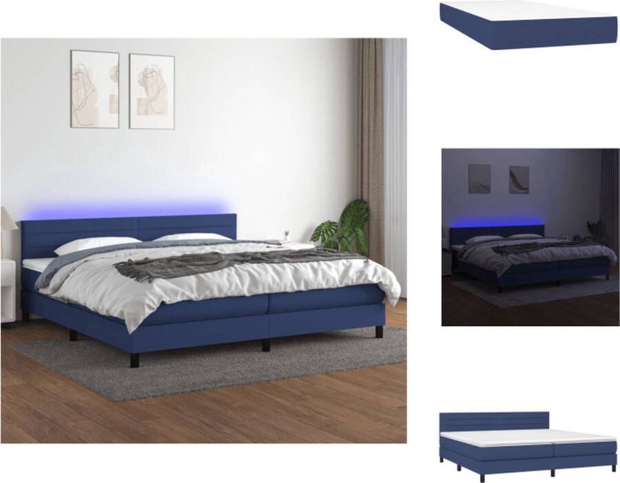 VidaXL Boxspring LED Blauw 203 x 200 cm Met verstelbaar hoofdbord en kleurrijke LED-verlichting Bed - Foto 1