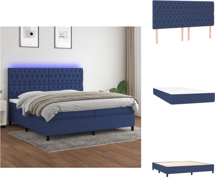 VidaXL Boxspring LED Blauw 203 x 200 x 118 128 cm Pocketvering matras Huidvriendelijk topmatras Bed