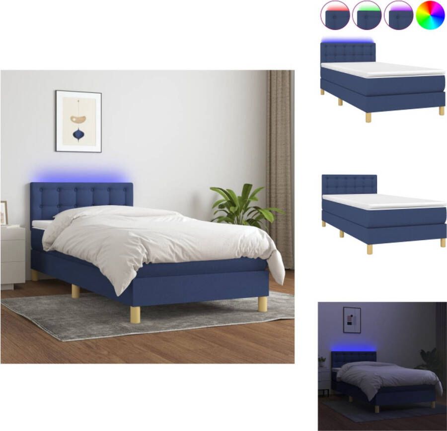 VidaXL Boxspring LED Blauw 203 x 80 x 78 88 cm Pocketvering matras Bed