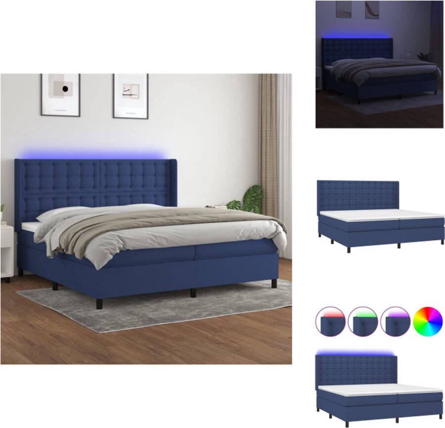 vidaXL Boxspring LED Blauw 203x203x118 128 cm Pocketvering matras Huidvriendelijk topmatras Incl LED-strips Bed