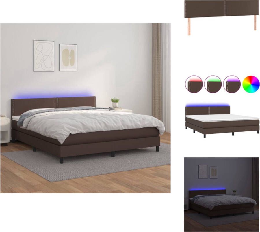 VidaXL Boxspring LED bruin 203 x 180 x 78 88 cm kunstleer Bed - Foto 1