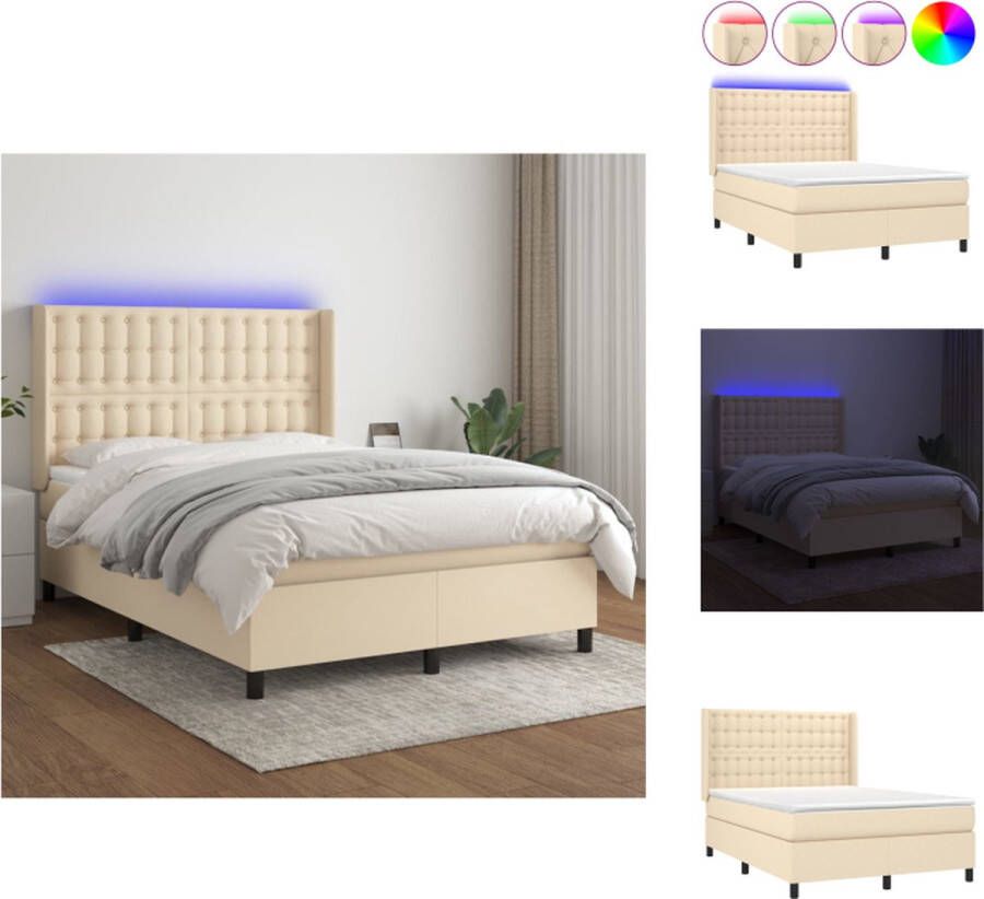 VidaXL Boxspring LED Crème 140 x 200 cm Pocketvering Bed