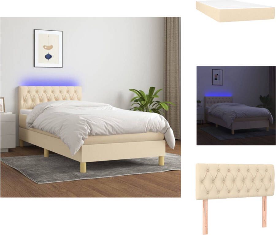 VidaXL Boxspring LED Crème 203 x 100 x 78 88 cm Pocketvering matras Huidvriendelijk topmatras Bed