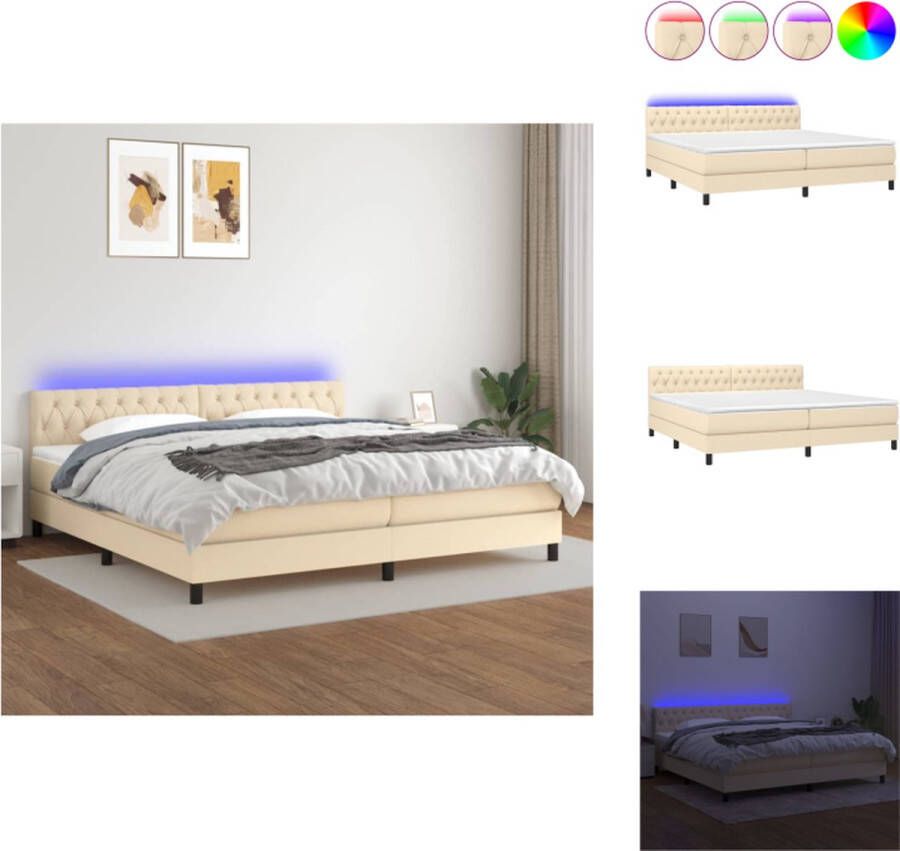 VidaXL Boxspring LED crème 203 x 200 cm duurzaam en comfortabel bed met verstelbaar hoofdbord pocketvering matras en huidvriendelijk topmatras Bed